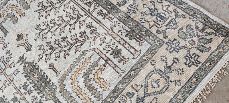 Kara Smith Light Green and Tan Hand-Knotted Oushak Rug 7.9x9.9 | Banana Manor Rug Company