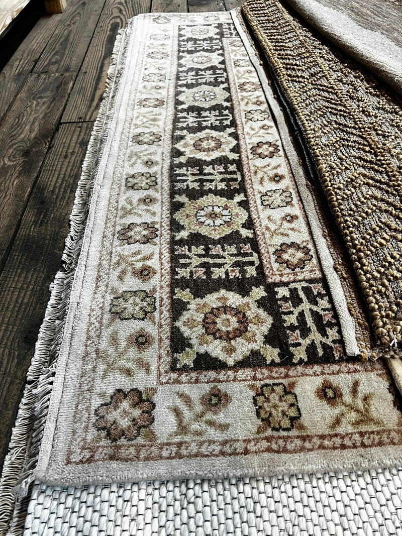 Karen Davis 6.9x7.9 Brown and Beige Hand-Knotted Oushak Rug | Banana Manor Rug Factory Outlet