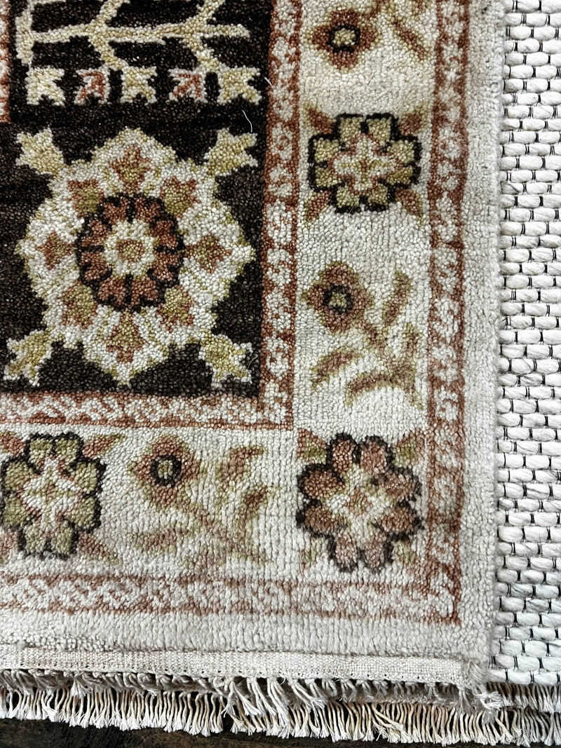 Karen Davis 6.9x7.9 Brown and Beige Hand-Knotted Oushak Rug | Banana Manor Rug Factory Outlet