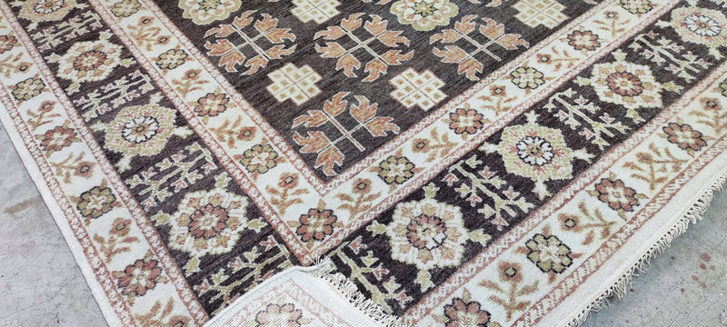 Karen Davis Brown and Beige Hand-Knotted Oushak Rug 6.9x7.9 | Banana Manor Rug Company