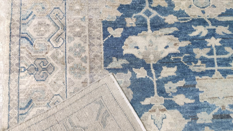 Kate Hudson 8.3x9.9 Blue and Beige Hand-Knotted Oushak Rug | Banana Manor Rug Company