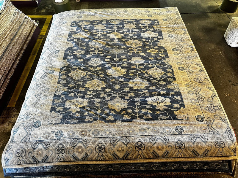 Kate Hudson 8.3x9.9 Blue and Beige Hand-Knotted Oushak Rug | Banana Manor Rug Factory Outlet