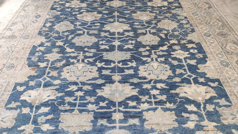 Kate Hudson 8.3x9.9 Blue and Beige Hand-Knotted Oushak Rug | Banana Manor Rug Company