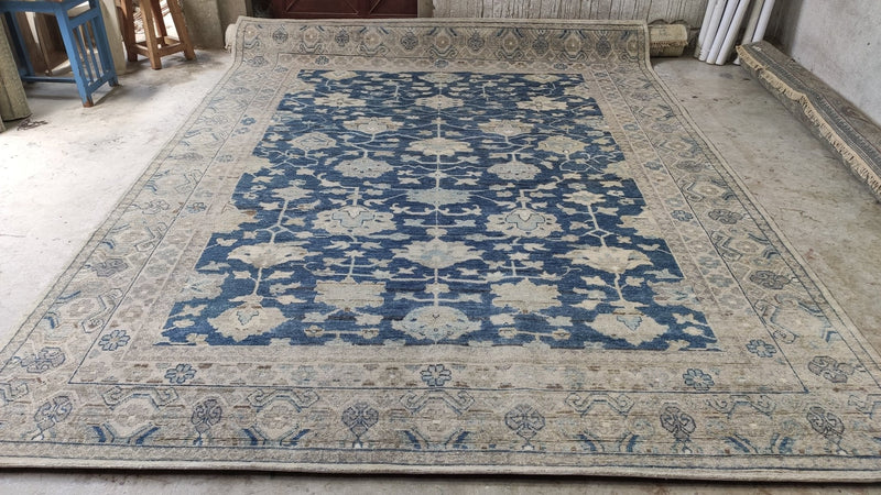 Kate Hudson 8.3x9.9 Blue and Beige Hand-Knotted Oushak Rug | Banana Manor Rug Company