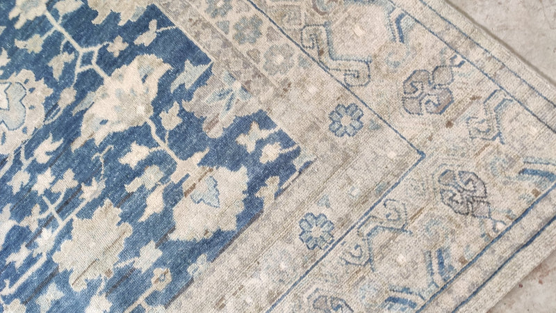 Kate Hudson 8.3x9.9 Blue and Beige Hand-Knotted Oushak Rug | Banana Manor Rug Company