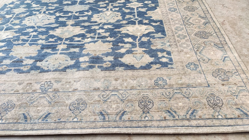 Kate Hudson 8.3x9.9 Blue and Beige Hand-Knotted Oushak Rug | Banana Manor Rug Company