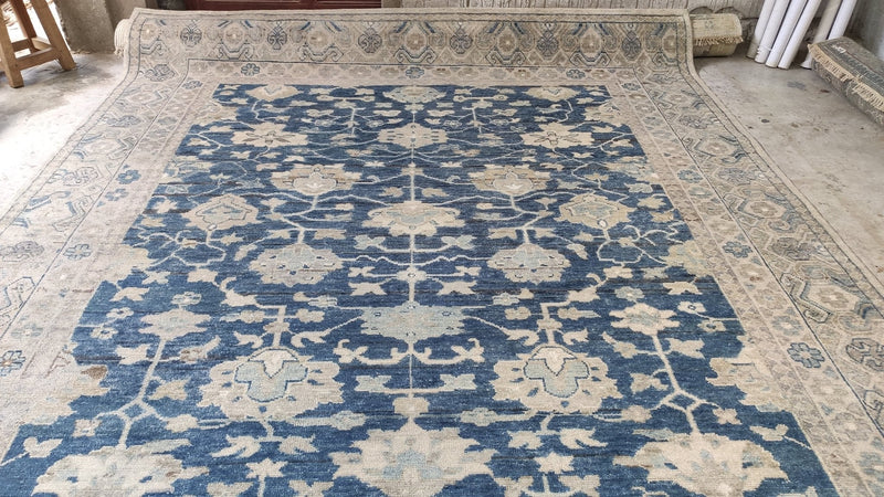 Kate Hudson 8.3x9.9 Blue and Beige Hand-Knotted Oushak Rug | Banana Manor Rug Company