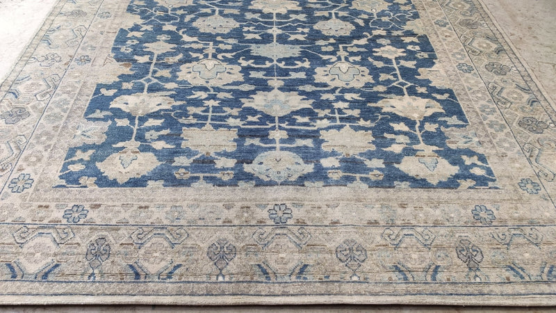 Kate Hudson 8.3x9.9 Blue and Beige Hand-Knotted Oushak Rug | Banana Manor Rug Company