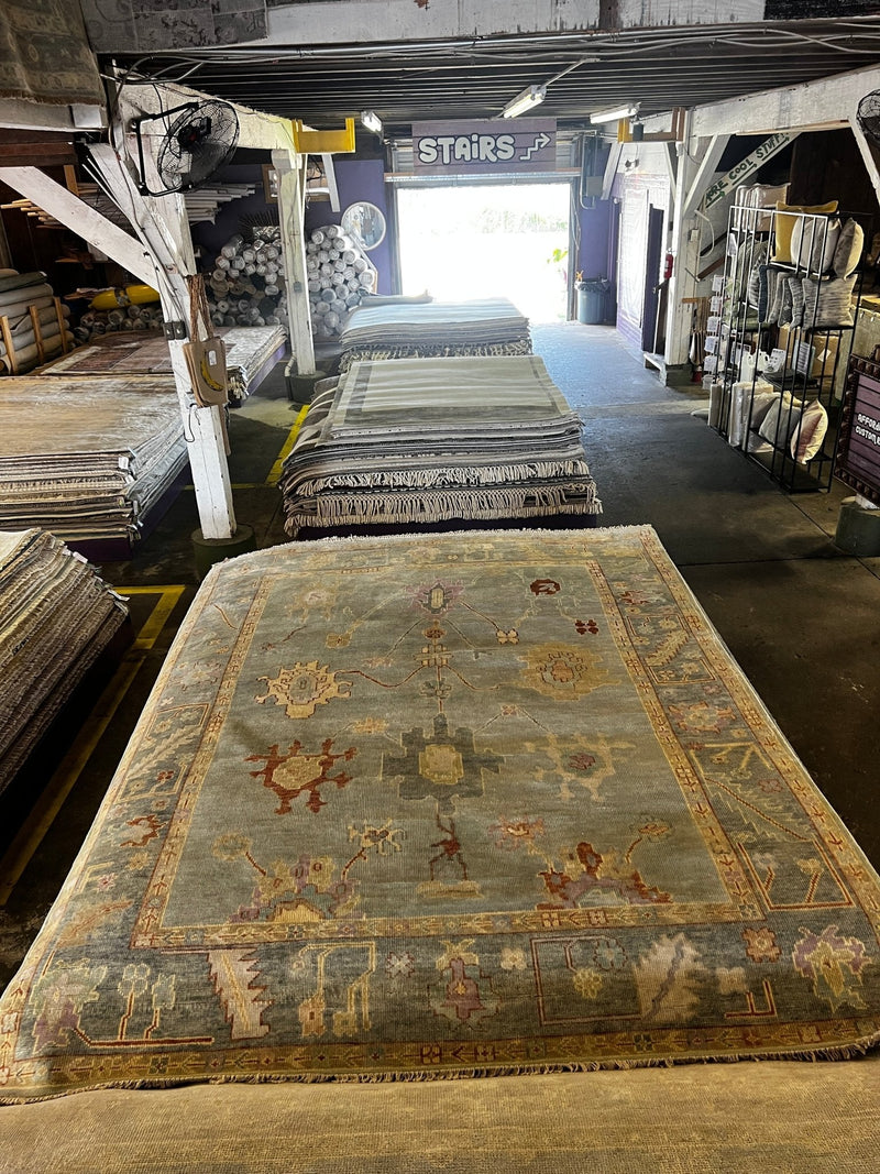 Kate Lester 8x10.3 Light Grey and Grey Hand-Knotted Oushak Rug | Banana Manor Rug Factory Outlet