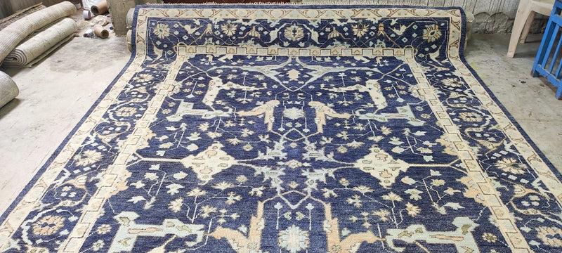 Katie Ridder 8.9x11.9 Blue Hand-Knotted Oushak Rug | Banana Manor Rug Company