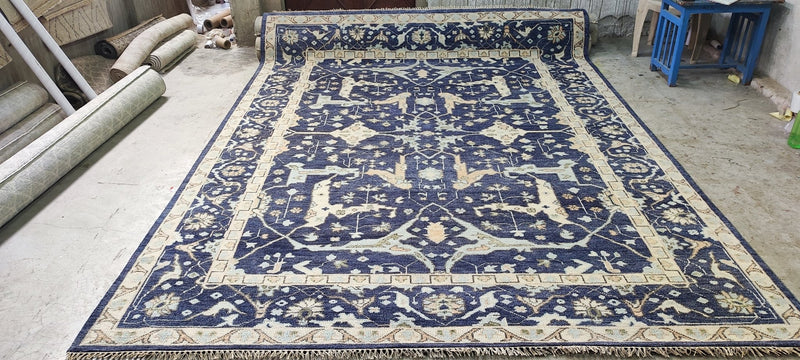 Katie Ridder 8.9x11.9 Blue Hand-Knotted Oushak Rug | Banana Manor Rug Company