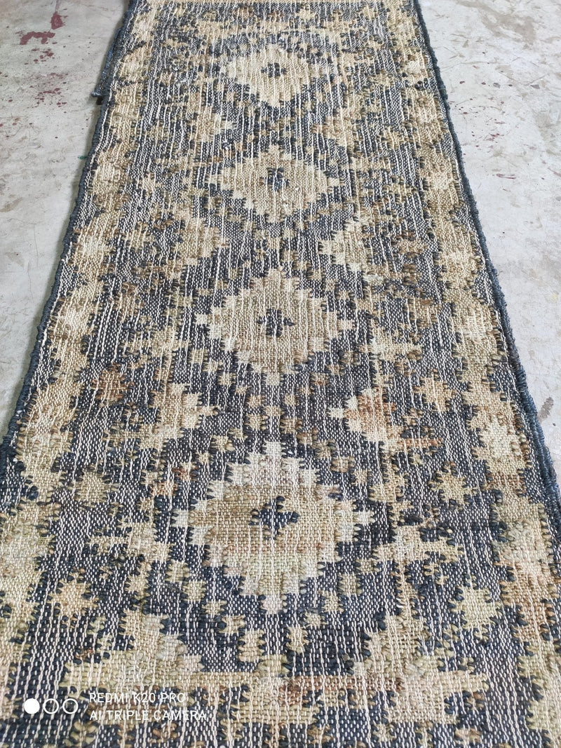 Katz 2.6x8.6 Handwoven Natural and Gray Jute Runner | Banana Manor Rug Company