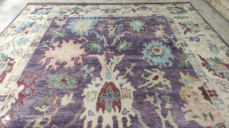 Kayla Marie 8.3x9.9 Violet and Beige Hand-Knotted Oushak Rug | Banana Manor Rug Company