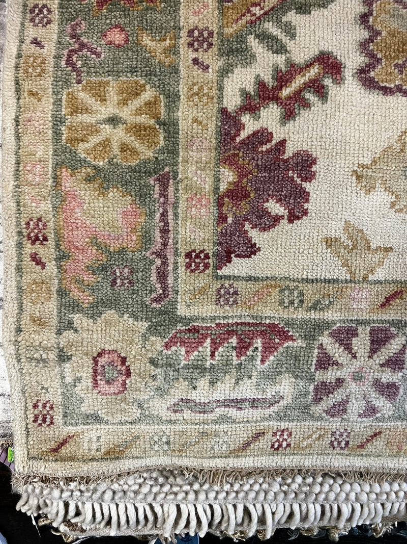 Kaylee 5.3x6 Ivory and Light Green Hand-Knotted Oushak Rug | Banana Manor Rug Company