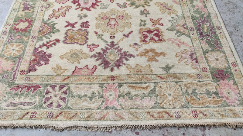 Kaylee 5.3x6 Ivory and Light Green Hand-Knotted Oushak Rug | Banana Manor Rug Company