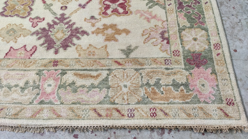 Kaylee 5.3x6 Ivory and Light Green Hand-Knotted Oushak Rug | Banana Manor Rug Company