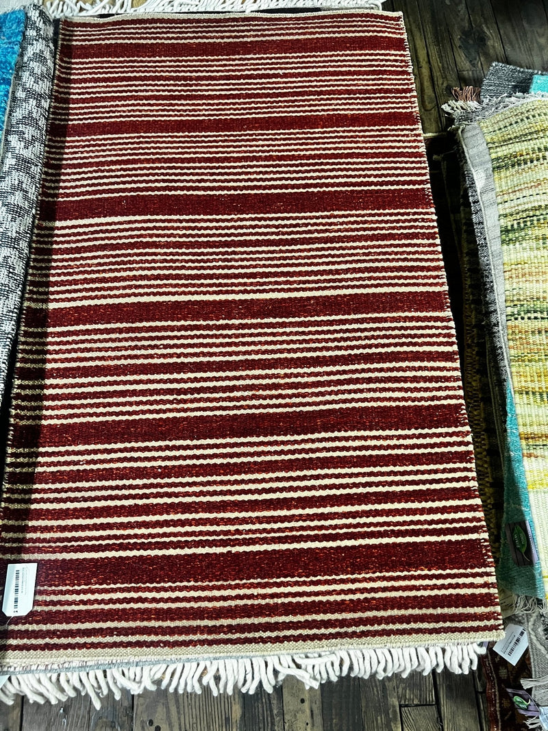 Keith the Handyman 3x5 Red Handwoven Durrie Rug | Banana Manor Rug Factory Outlet