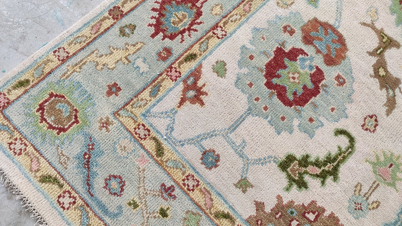 Kellen 6x9 Beige and Light Blue Hand-Knotted Oushak Rug | Banana Manor Rug Company