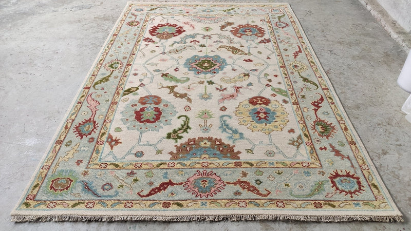 Kellen 6x9 Beige and Light Blue Hand-Knotted Oushak Rug | Banana Manor Rug Company