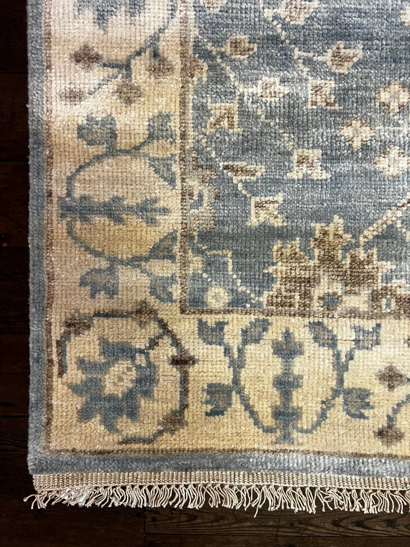 Kelly Behun Blue and Ivory Hand-Knotted Oushak Rug 4x6 | Banana Manor Rug Company