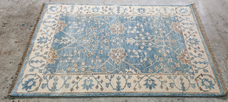 Kelly Behun Blue and Ivory Hand-Knotted Oushak Rug 4x6 | Banana Manor Rug Company