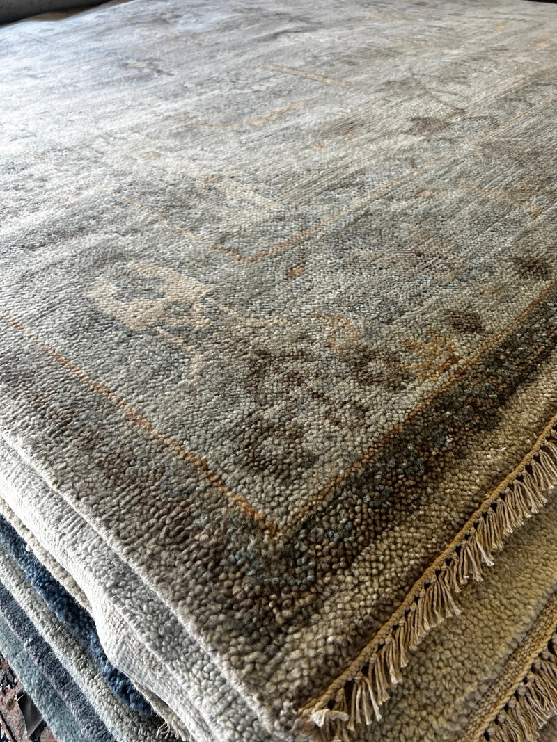 Kelly Klein 9x11.9 Tan and Grey Hand-Knotted Oushak Rug | Banana Manor Rug Company