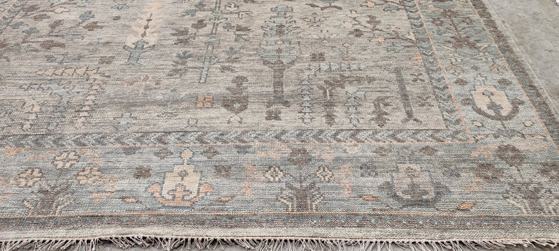 Kelly Klein 9x11.9 Tan and Grey Hand-Knotted Oushak Rug | Banana Manor Rug Company