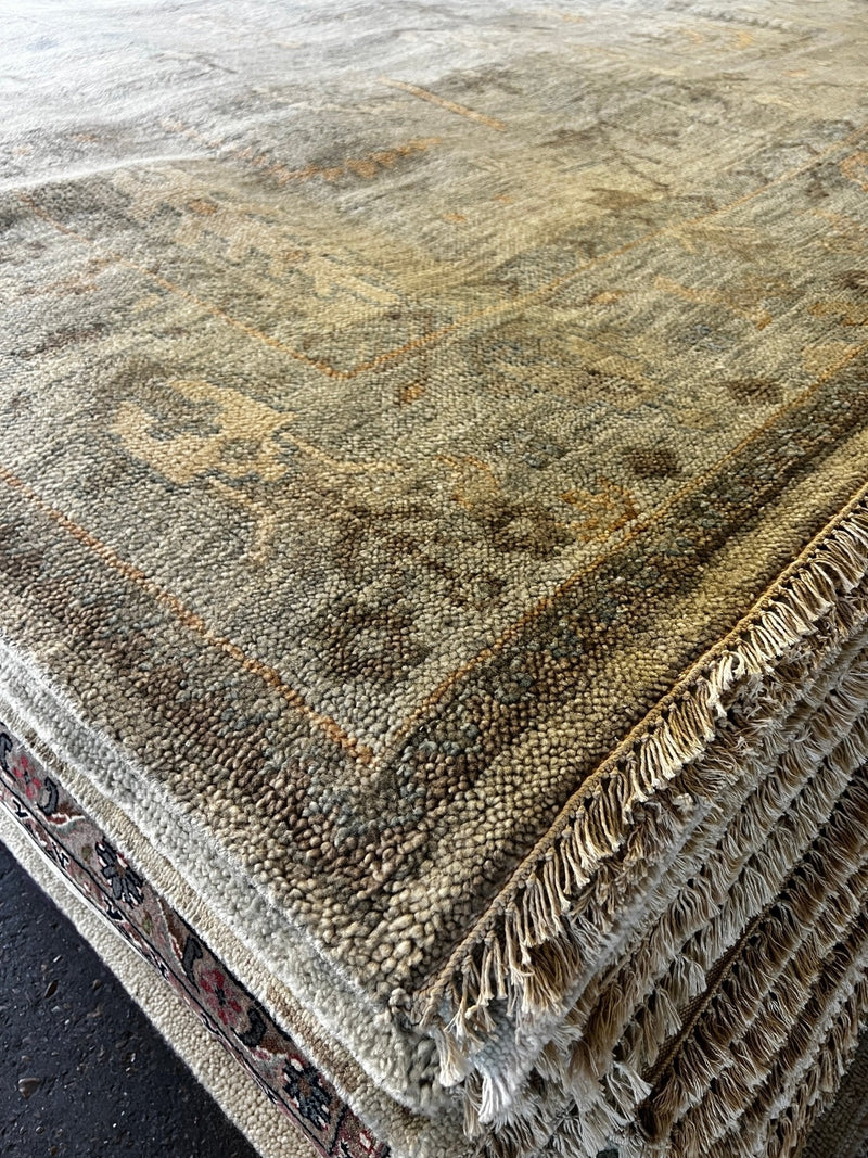 Kelly Klein 9x11.9 Tan and Grey Hand-Knotted Oushak Rug | Banana Manor Rug Company