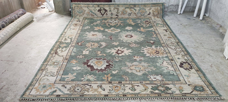 Kelly Sawyer Patricof Light Green and Beige Hand-Knotted Oushak Rug 8x10.3 | Banana Manor Rug Company