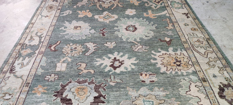 Kelly Sawyer Patricof Light Green and Beige Hand-Knotted Oushak Rug 8x10.3 | Banana Manor Rug Company