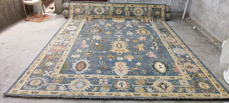 Kelly Wearstler 9.3x12 Blue Hand-Knotted Oushak Rug | Banana Manor Rug Company