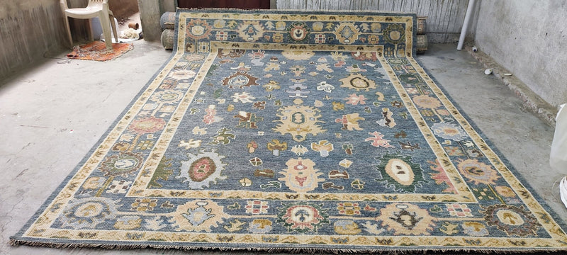 Kelly Wearstler 9.3x12 Blue Hand-Knotted Oushak Rug | Banana Manor Rug Company