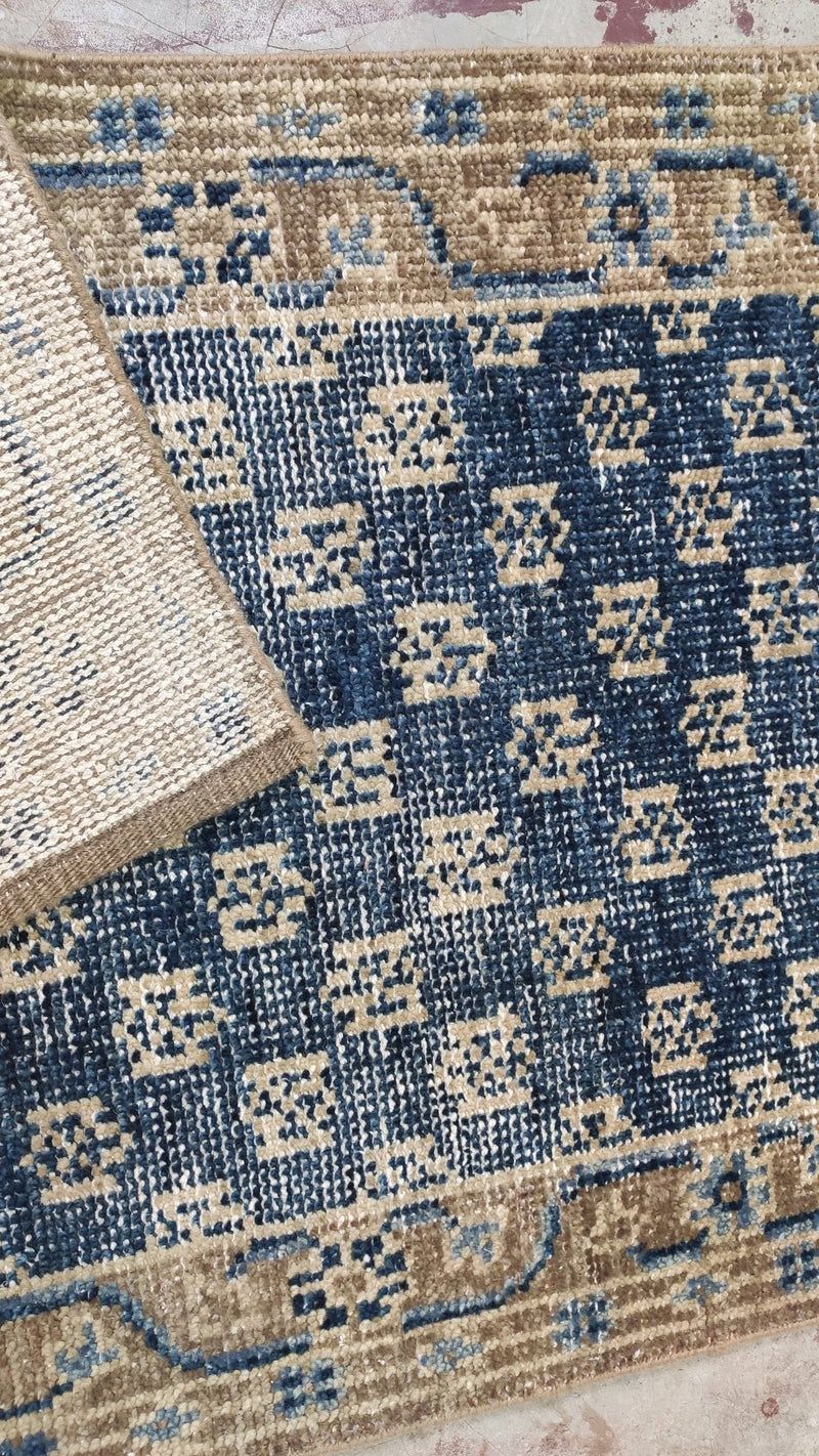 Kelsey 2.6x9.9 Hand-Knotted Blue and Brown Oushak Runner | Banana Manor Rug Company