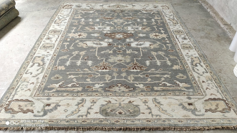 Kennedy Jones 8x10 Hand-Knotted Grey and Ivory Oushak Rug | Banana Manor Rug Company