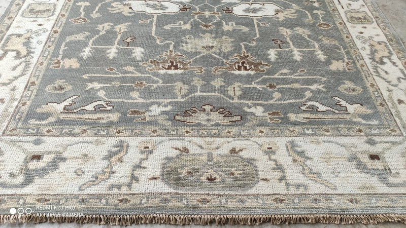 Kennedy Jones 8x10 Hand-Knotted Grey and Ivory Oushak Rug | Banana Manor Rug Company