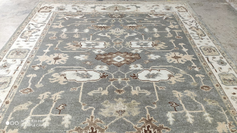 Kennedy Jones 8x10 Hand-Knotted Grey and Ivory Oushak Rug | Banana Manor Rug Company