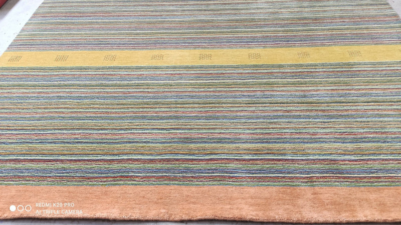 Kenza 8.6x9.9 Handwoven Multi-Colored Striped Wool Rug | Banana Manor Rug Company