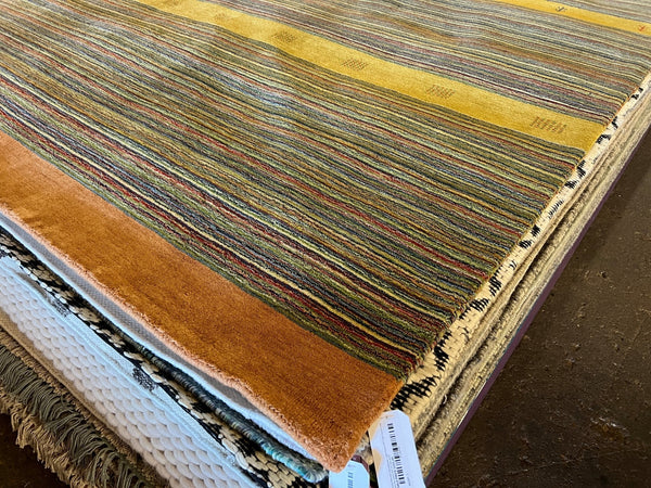 Kenza 8.6x9.9 Handwoven Multi-Colored Striped Wool Rug | Banana Manor Rug Company