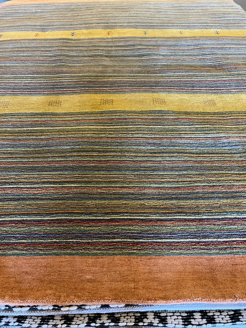 Kenza 8.6x9.9 Handwoven Multi-Colored Striped Wool Rug | Banana Manor Rug Company