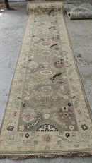 Kiera 3x12 Xanadu Greenish Grey Hand-Knotted Oushak Runner | Banana Manor Rug Company