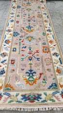 Kim Hertogs 2.6x8 Light Pink and Ivory Hand-Knotted Oushak Runner | Banana Manor Rug Company
