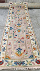 Kim Hertogs 2.6x8 Light Pink and Ivory Hand-Knotted Oushak Runner | Banana Manor Rug Company