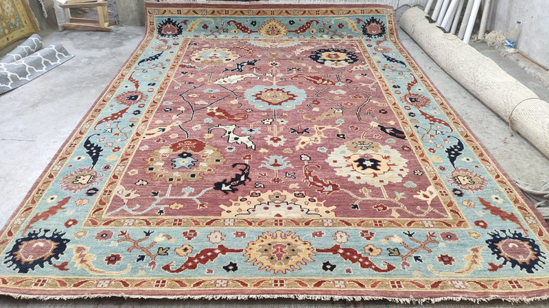 Kimball Rust and Light Blue Oushak Rug | Banana Manor Rug Company