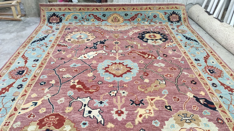 Kimball Rust and Light Blue Oushak Rug | Banana Manor Rug Company