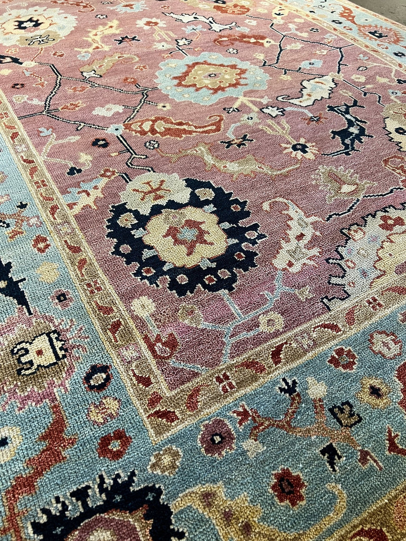 Kimball Rust and Light Blue Oushak Rug | Banana Manor Rug Company