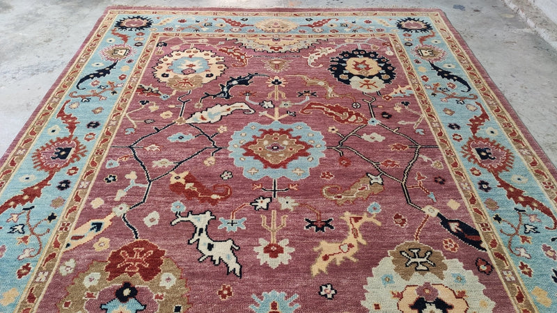 Kimball Rust and Light Blue Oushak Rug | Banana Manor Rug Company