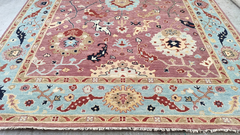 Kimball Rust and Light Blue Oushak Rug | Banana Manor Rug Company