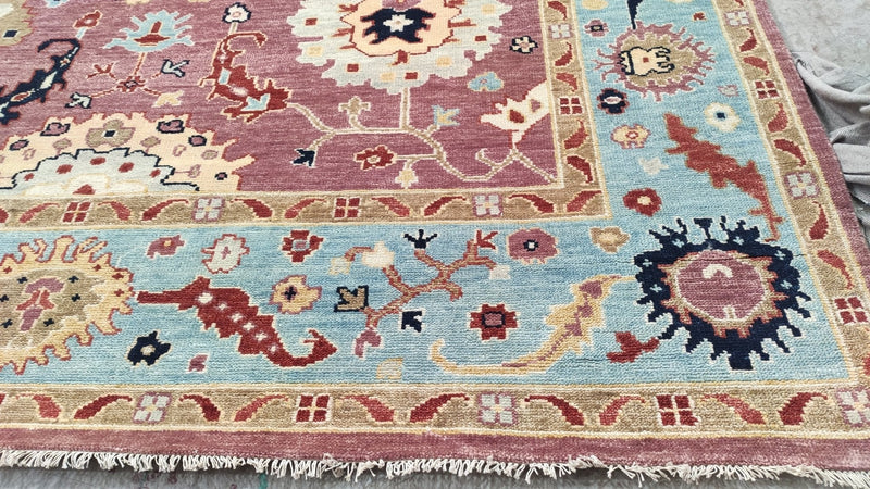 Kimball Rust and Light Blue Oushak Rug | Banana Manor Rug Company