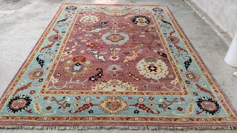 Kimball Rust and Light Blue Oushak Rug | Banana Manor Rug Company