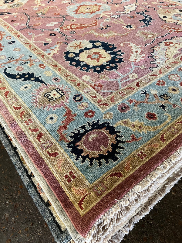 Kimball Rust and Light Blue Oushak Rug | Banana Manor Rug Company